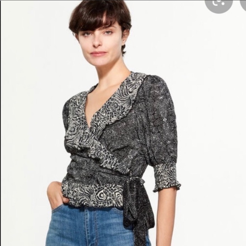 🆕 NWOT Free People Ruffle Printed, Wrap Crop Top